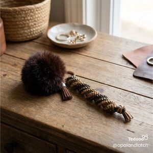 Mocha Swirl Keychain with Pom Pom